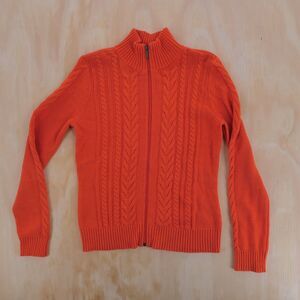 Lauren Ralph Lauren Sport Sz M Orange Cable Knit Front Cardigan Full Zip Preppy